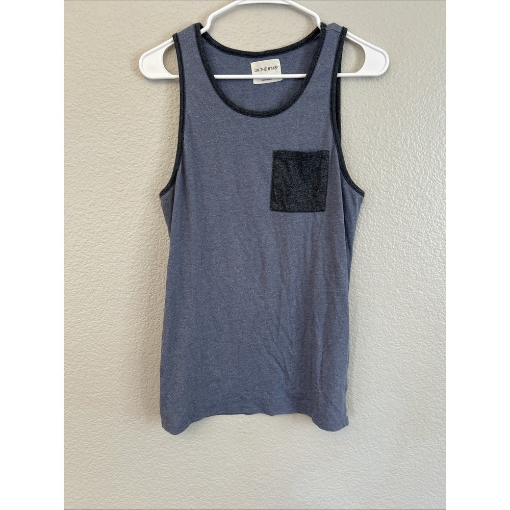 On The Byas Men's Tank Top Small Blue With Gray Pocket Sleeveless Knit Pullover